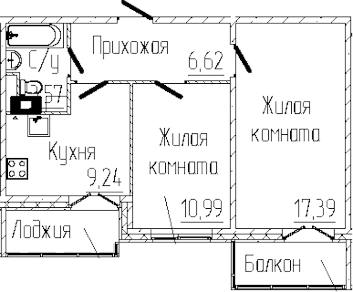 2-комнатная квартира 50.75 м², 5/8 эт., ЖК «SERTOLOVO PARK»